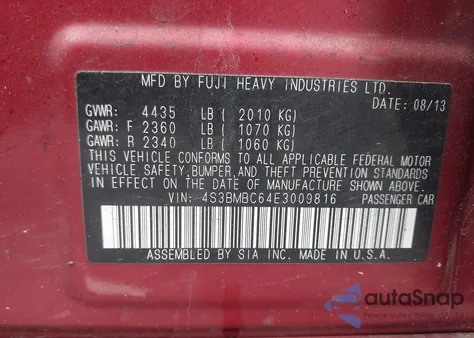 2014 Subaru Legacy 2.5I Premium z USA, uszkodzony, nr VIN 4S3BMBC64E3009816